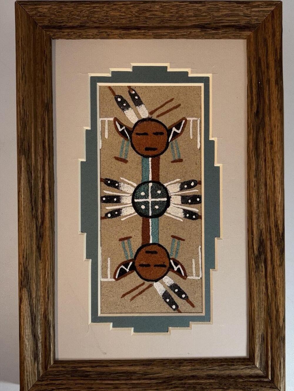 Navajo Sand Painting Eagle Kachina Matted Framed Art Neutral Tones Certified